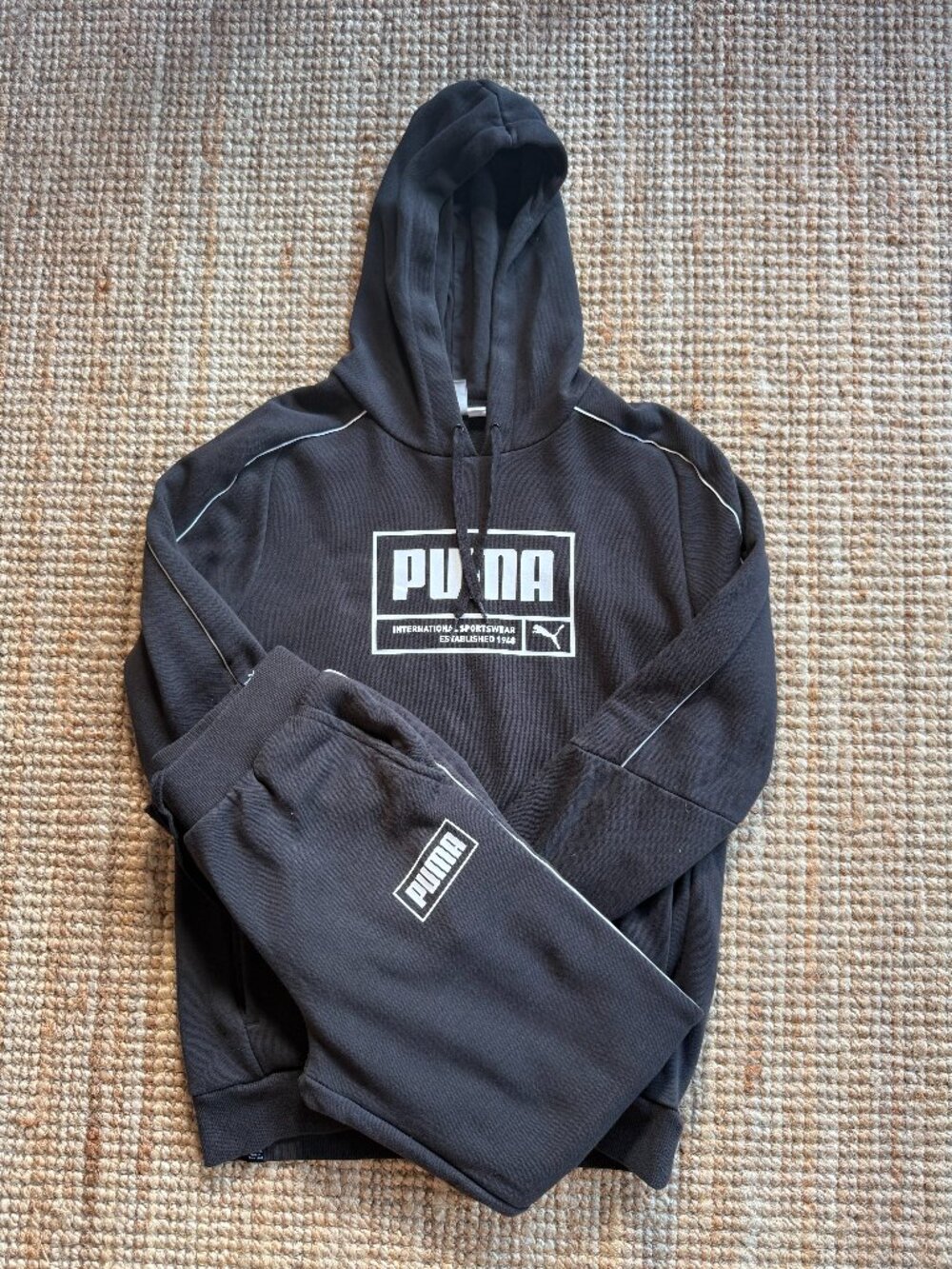 PUMA Unify Mens Black Hoodie & Jogger Sweatpants Tracksuit Set Size